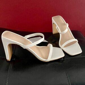 The Drop Avery Square Toe Two Strap High Heeled Sandal White Size 6.5 NEW